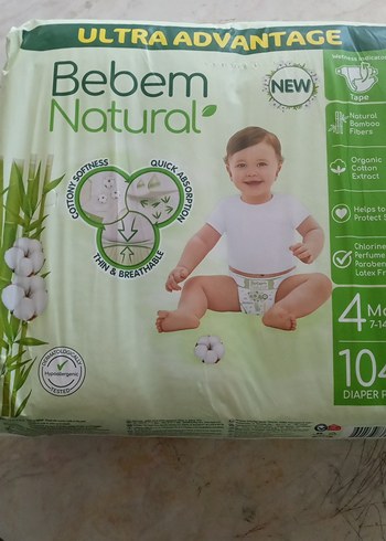 BEBEM Natural 4 Maxi Bantlı Bebek Bezi 104 Adet - Görsel 2
