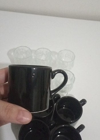 12 Parça Siyah Seramik Kahve Fincanı ve Cam Bardak Seti - Görsel 3