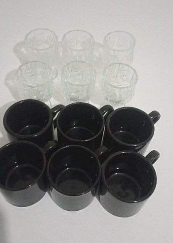 12 Parça Siyah Seramik Kahve Fincanı ve Cam Bardak Seti - Görsel 2