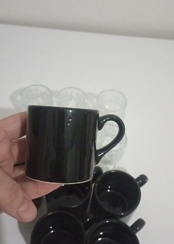12 Parça Siyah Seramik Kahve Fincanı ve Cam Bardak Seti - Görsel 4