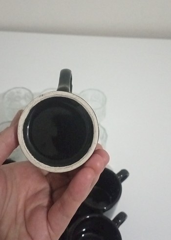 12 Parça Siyah Seramik Kahve Fincanı ve Cam Bardak Seti - Görsel 6