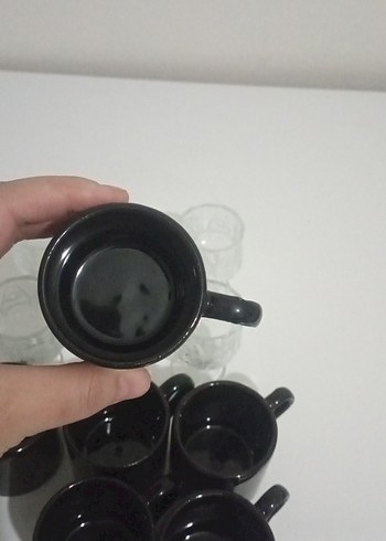 12 Parça Siyah Seramik Kahve Fincanı ve Cam Bardak Seti - Görsel 5