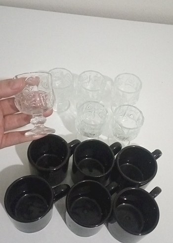 12 Parça Siyah Seramik Kahve Fincanı ve Cam Bardak Seti - Görsel 7