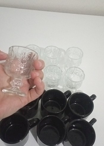 12 Parça Siyah Seramik Kahve Fincanı ve Cam Bardak Seti - Görsel 11