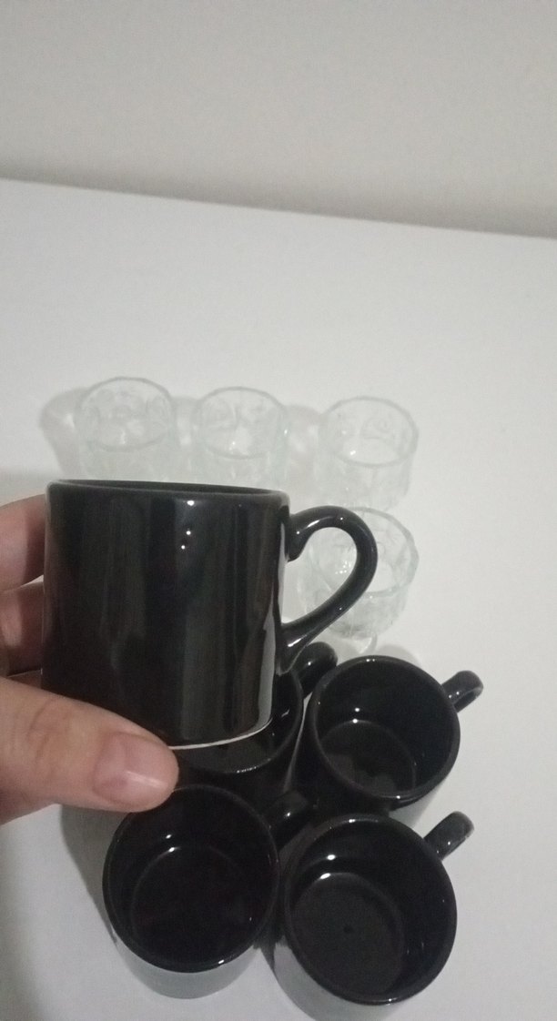 12 Parça Siyah Seramik Kahve Fincanı ve Cam Bardak Seti - Görsel 3