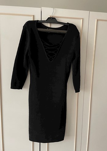 MANGO/ Siyah V Yaka Triko Midi Elbise