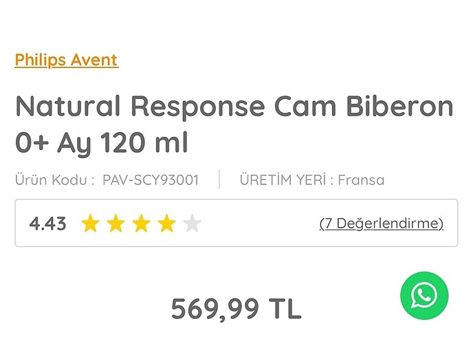 Beden Philips cam biberon 120 ml