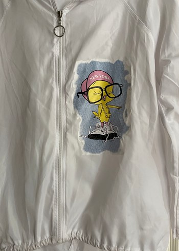 Kapüşonlu, Fermuarlı Beyaz Kadın Ceket - Görsel 2