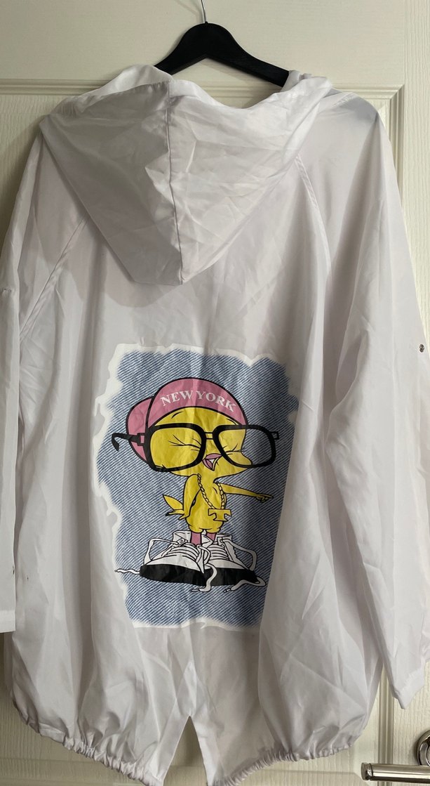 Kapüşonlu, Fermuarlı Beyaz Kadın Ceket - Görsel 3