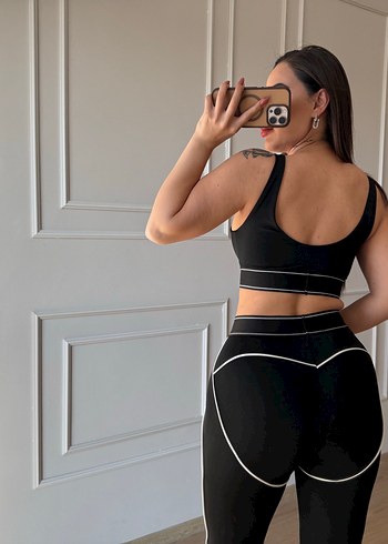 Kadın Siyah Straplez Mini Atlet ve Tayt Takımı - Görsel 2