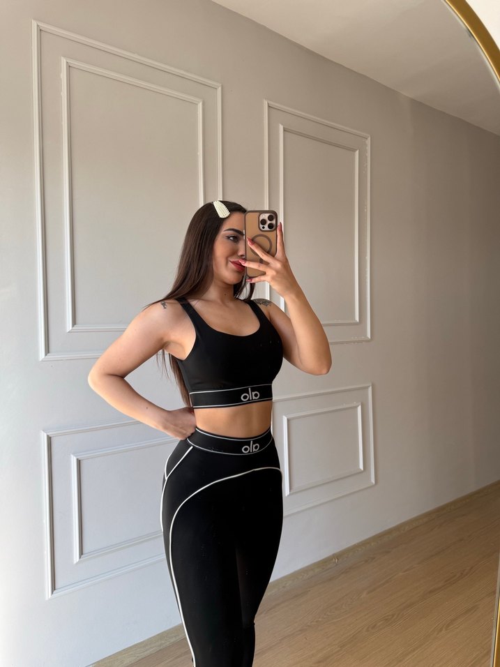 Kadın Siyah Straplez Mini Atlet ve Tayt Takımı - Görsel 3