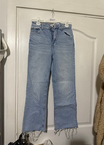 Düğmeli Mavi Denim Midi Pantolon - Görsel 2
