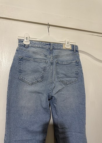 Düğmeli Mavi Denim Midi Pantolon - Görsel 3