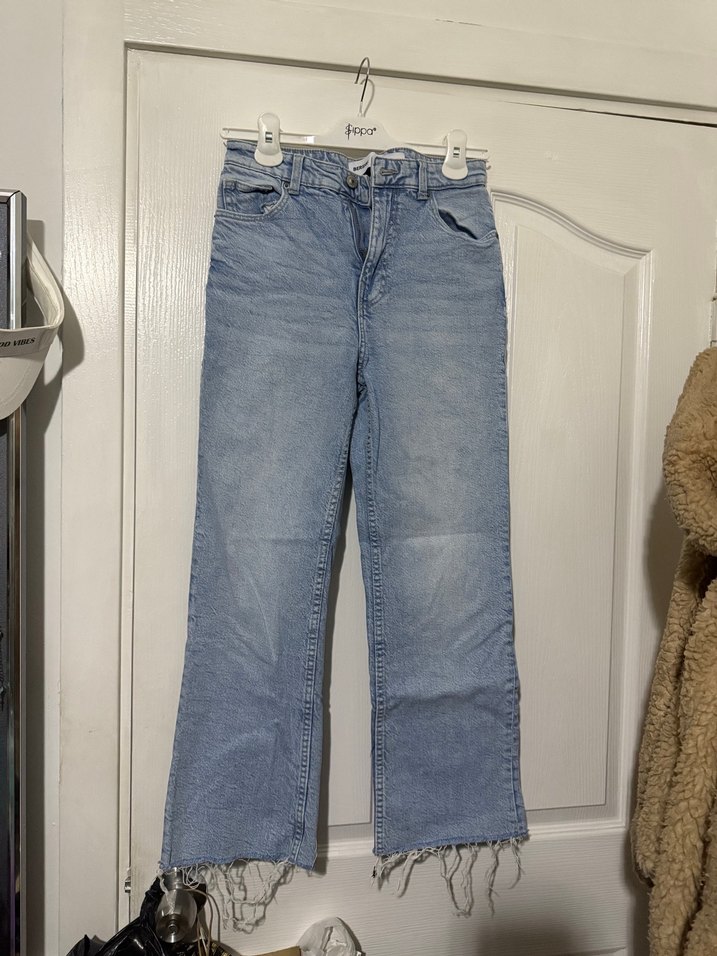 Düğmeli Mavi Denim Midi Pantolon - Görsel 2