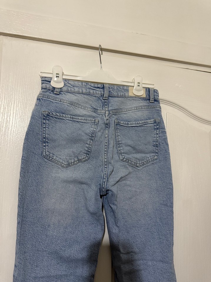 Düğmeli Mavi Denim Midi Pantolon - Görsel 3