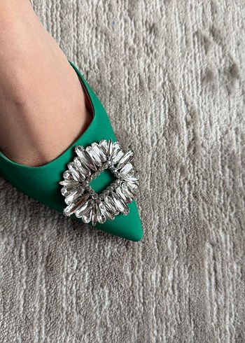 Yeşil Parlak Taşlı Stiletto Kadın Abiye Ayakkabı - Görsel 2