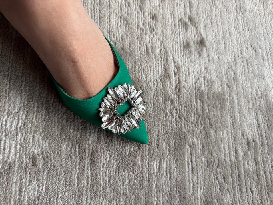 Yeşil Parlak Taşlı Stiletto Kadın Abiye Ayakkabı - Görsel 2