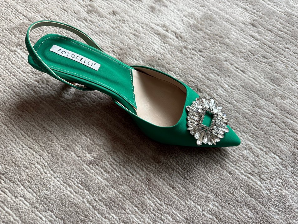 Yeşil Parlak Taşlı Stiletto Kadın Abiye Ayakkabı - Görsel 3