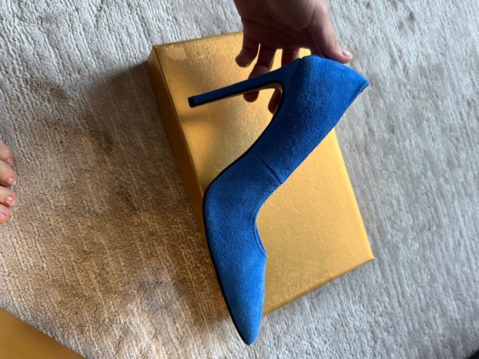 Mavi Süet Stiletto Topuklu Kadın Ayakkabı - Görsel 2