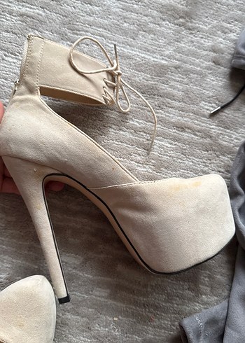 Bej Süet Platform Topuklu Kadın Abiye Ayakkabı - Görsel 5