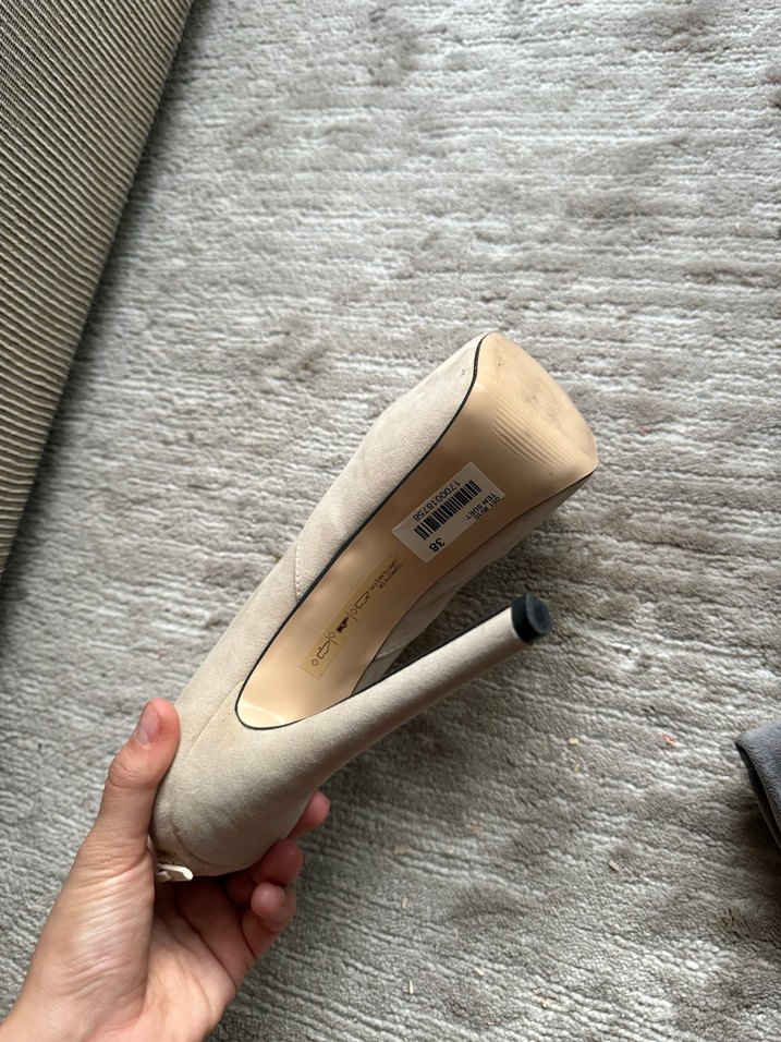 Bej Süet Platform Topuklu Kadın Abiye Ayakkabı - Görsel 3