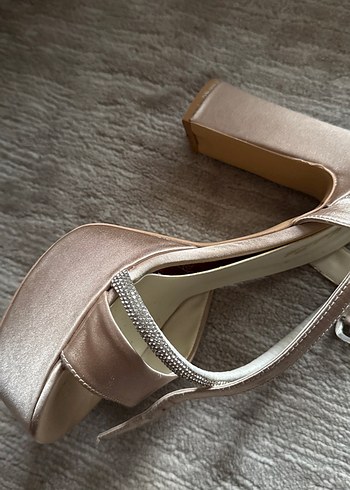 Bej Platform Topuklu Kadın Abiye Ayakkabı - Görsel 4