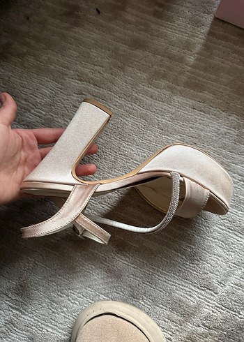 Bej Platform Topuklu Kadın Abiye Ayakkabı - Görsel 2