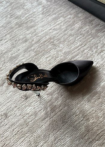 Siyah Parlak Taşlı İnce Topuklu Kadın Ayakkabı - Görsel 3
