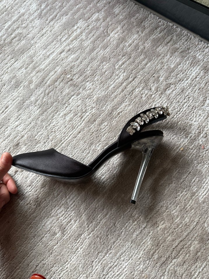 Siyah Parlak Taşlı İnce Topuklu Kadın Ayakkabı - Görsel 4
