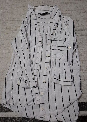 Çizgili Uzun Kollu Rahat Keten Gömlek - Görsel 2