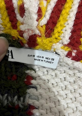 Kapüşonlu, Uzun Kollu Çok Renkli Örgü Hırka - Görsel 5