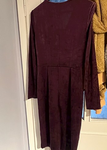 Bordo Uzun Kollu Drapeli Elbise - Görsel 2