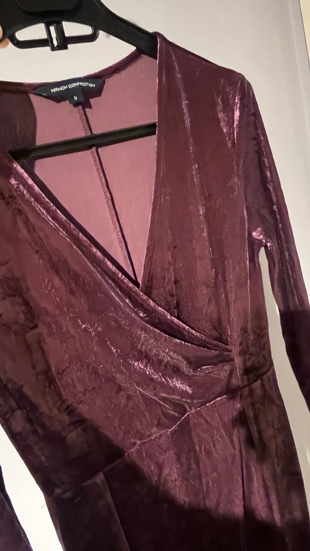 Bordo Uzun Kollu Drapeli Elbise - Görsel 3