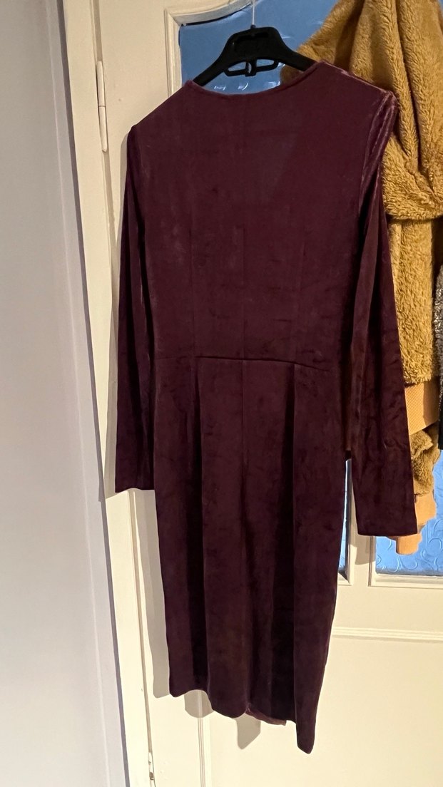 Bordo Uzun Kollu Drapeli Elbise - Görsel 2