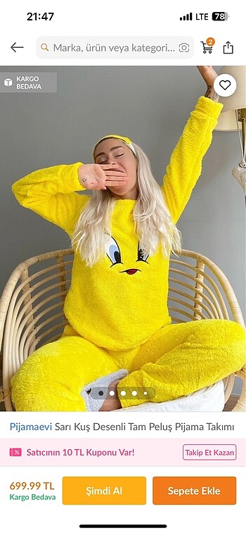 s Beden sarı Renk Pijama