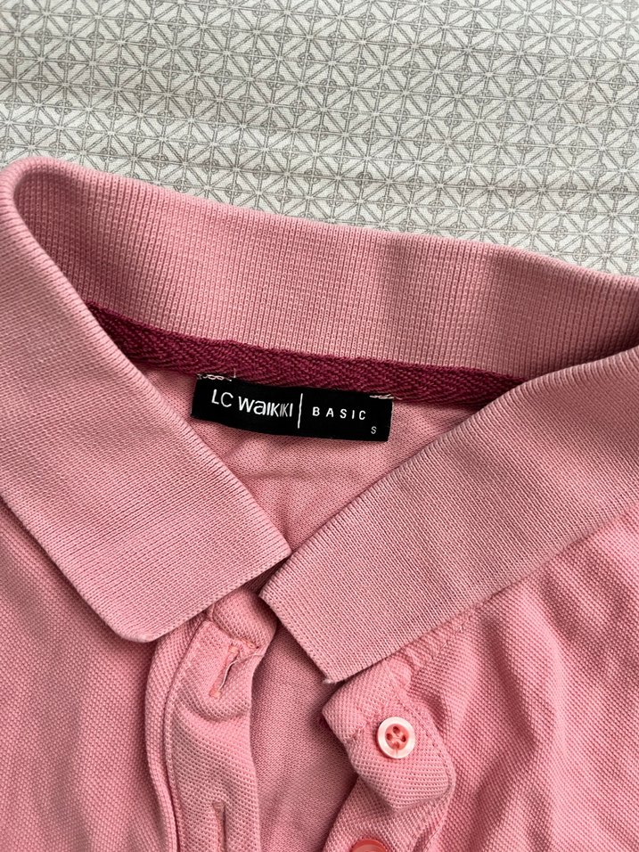 Kadın Pembe Düğmeli Polo Tişört - Görsel 2