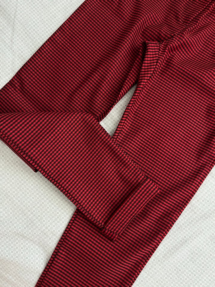 Kırmızı Pilili Kadın Kumaş Pantolon - Görsel 3