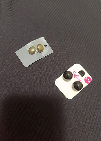 Düğme Model Mini Kadın Küpeler Siyah Gri