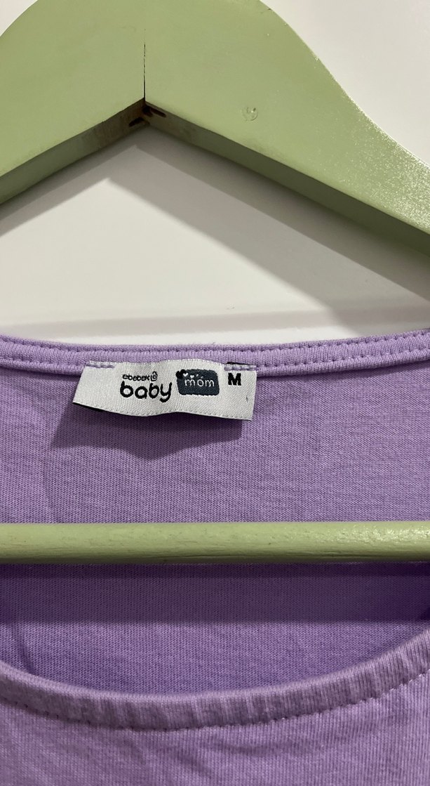 Hamile Kadın Lila likralı Kısa Kollu Uzun Elbise - Görsel 2