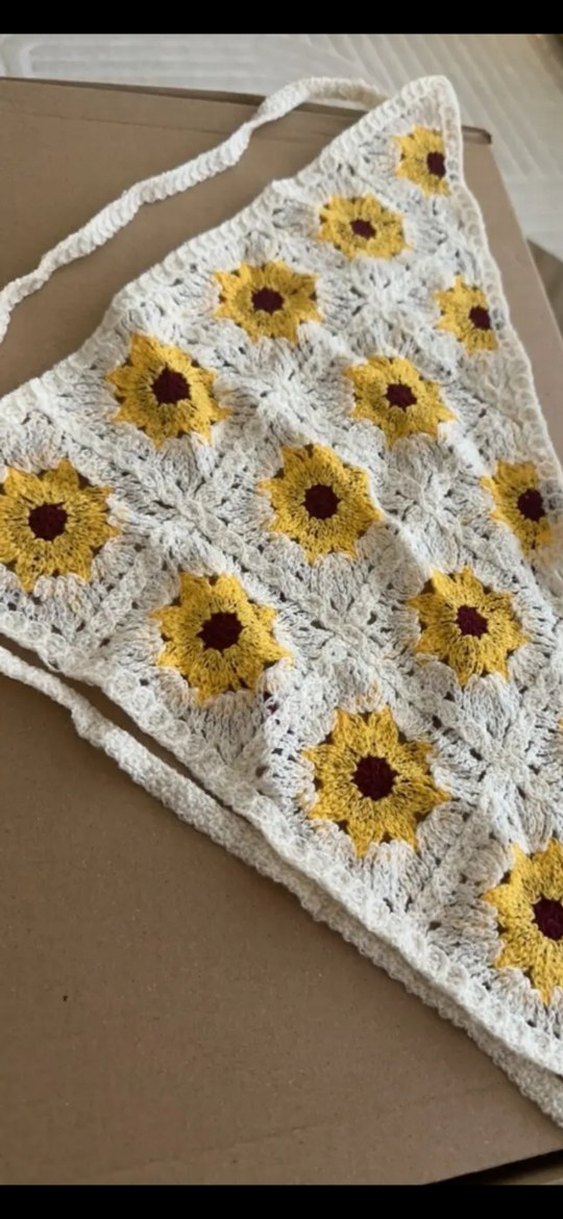 Beyaz  sarı papatyalı örgü Saç Bandanası - Görsel 3