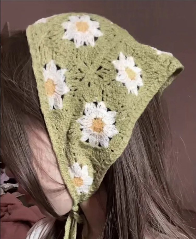 Çiçek Desenli Örgü bandana  Kadın Saç Bandı - Görsel 2