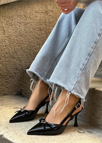 Diğer Siyah rugan Tokalı Stiletto Kadın Topuklu