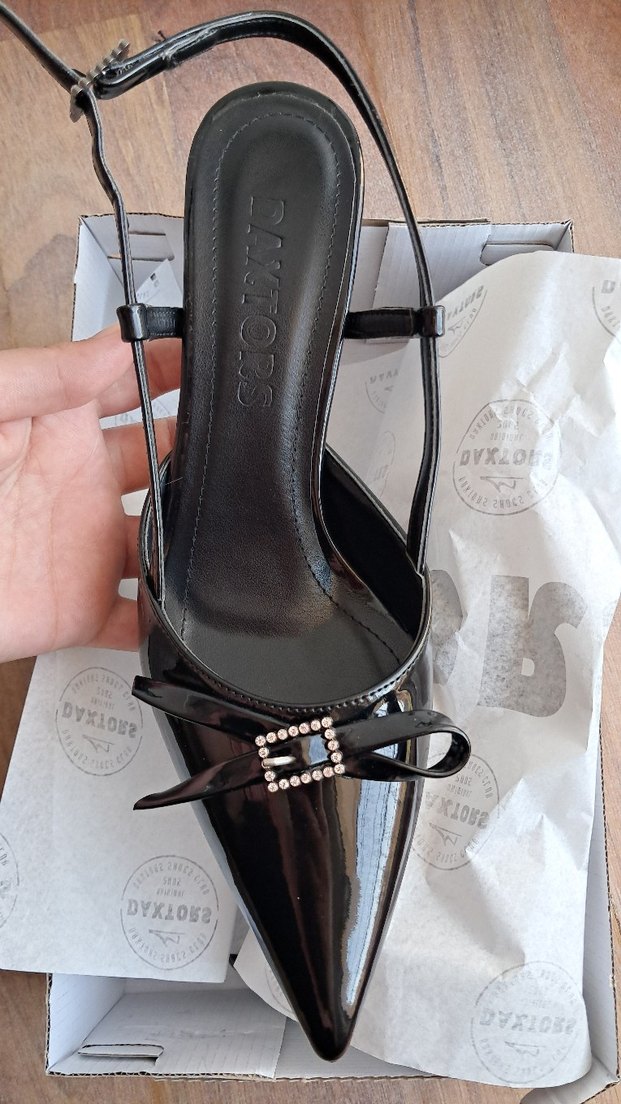 Siyah rugan Tokalı Stiletto Kadın Topuklu - Görsel 3