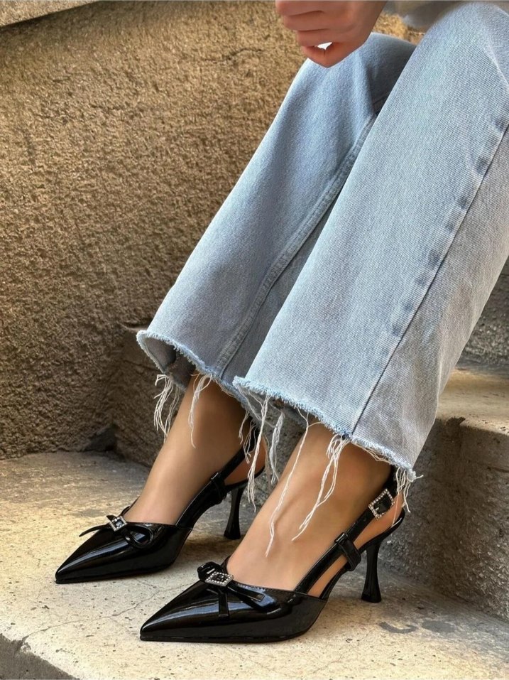 Siyah rugan Tokalı Stiletto Kadın Topuklu - Görsel 2