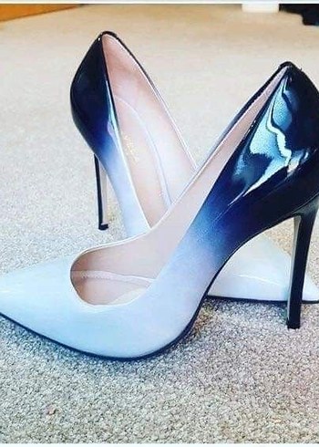 Kadın Mavi Gri Parlak Stiletto Topuklu Ayakkabı