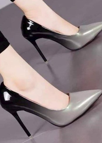 diğer Beden Kadın Mavi Gri Parlak Stiletto Topuklu Ayakkabı