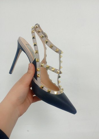 40 Beden Parlak Mavi Yılan Desenli Tokalı Stiletto