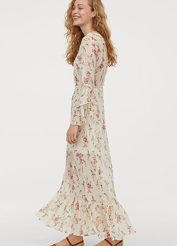 H&M H&M V Yaka Çiçekli Bohem Romantik Elbise
