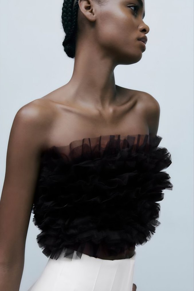 ZARA Tül Bandeau Crop Top Bralet - Görsel 5