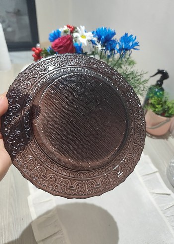Koyu Kahverengi İşlemeli Tabak - Görsel 3